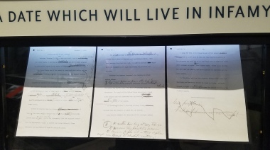 A draft of FDR's famous declaration of war, announcing the Americans' involvement in WWII.